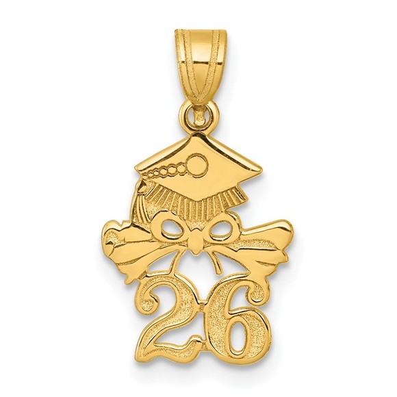 14k Yellow Gold Graduation Cap and Diploma - 2026 Necklace Charm Pendant
